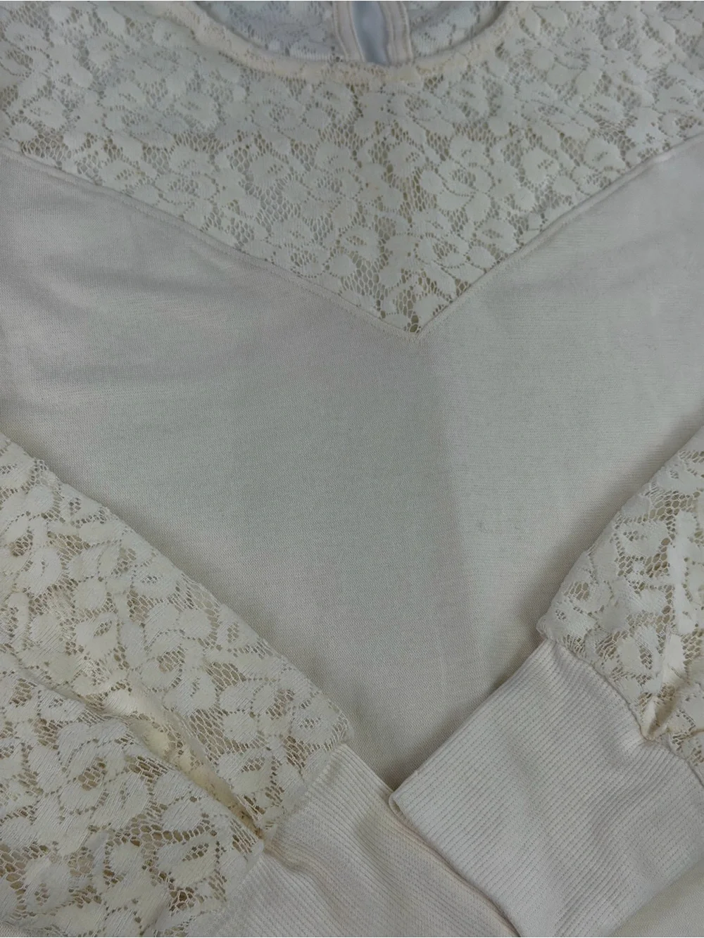 LOFT Cream Lace-Inset Long Sleeve Top - Elevated Style -Medium